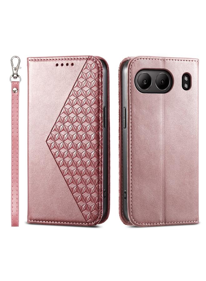 erorex Case For OnePlus Nord 4 5G Cubic Grid Calf Texture Magnetic Leather Phone Case - Image 1