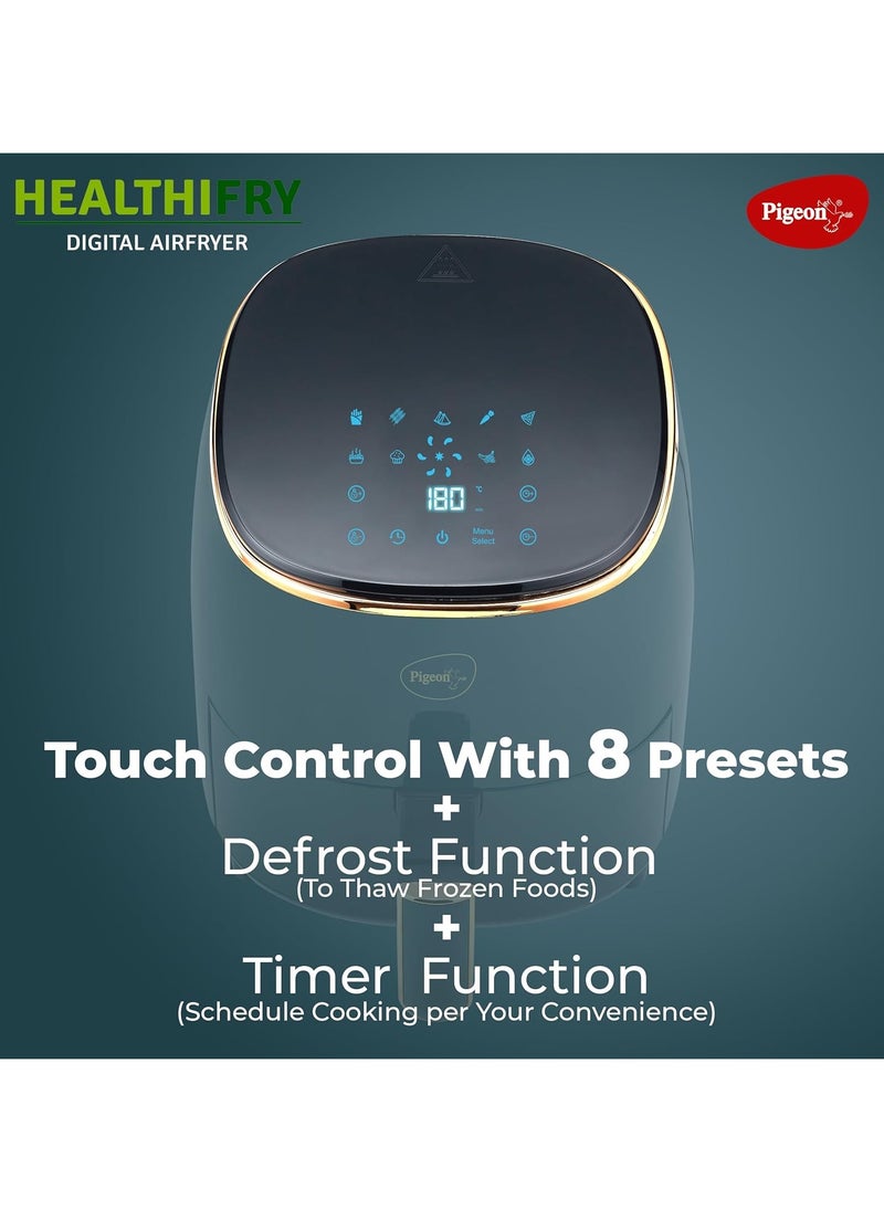 pigeon - Healthifry Digital Air Fryer, 360° High Speed Air Circulation Technology 1200 W with Non-Stick 4.2 L Basket - Green - Image 1