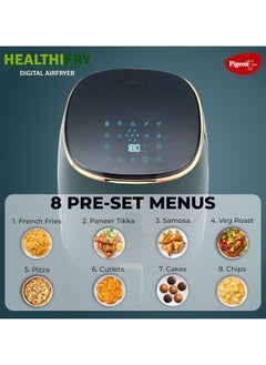 pigeon Healthifry Digital Air Fryer, 360° High Speed Air Circulation Technology 1200 W with Non-Stick 4.2 L Basket - Green  - Image 3