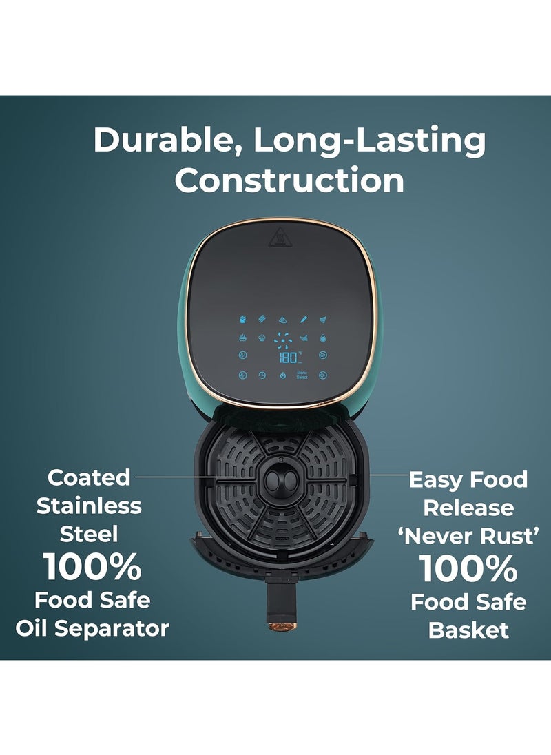 pigeon - Healthifry Digital Air Fryer, 360° High Speed Air Circulation Technology 1200 W with Non-Stick 4.2 L Basket - Green - Image 1