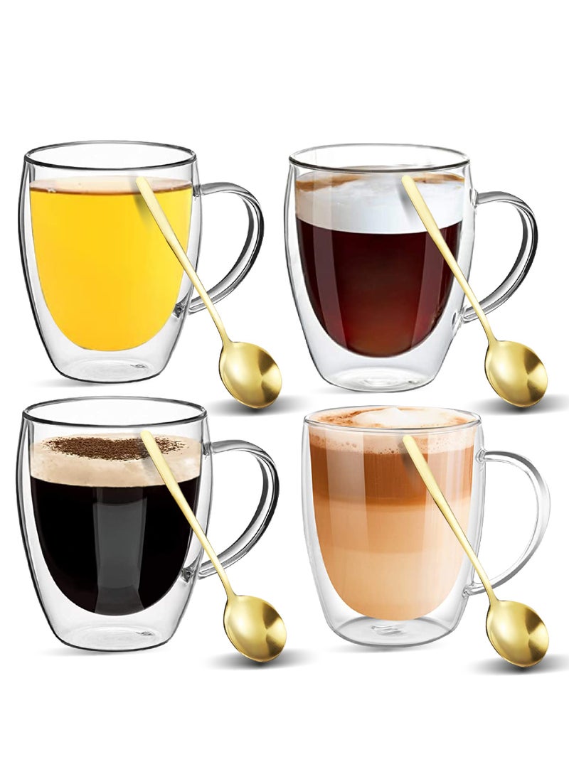 The BZ Company - Pack of 4 - Coffee Mug & Spoons - Double Walled Coffee Cup - Iced Coffee Cup - Insulated Coffee Cups with Handle - Clear Tea Cups with Golden Stainless-Steel Spoon (350 ml) (4) - pzsku/Z3E3C25969ACFFD067262Z/45/_/1730181151/508ac371-18f0-4e38-b24d-106d9c402cfa