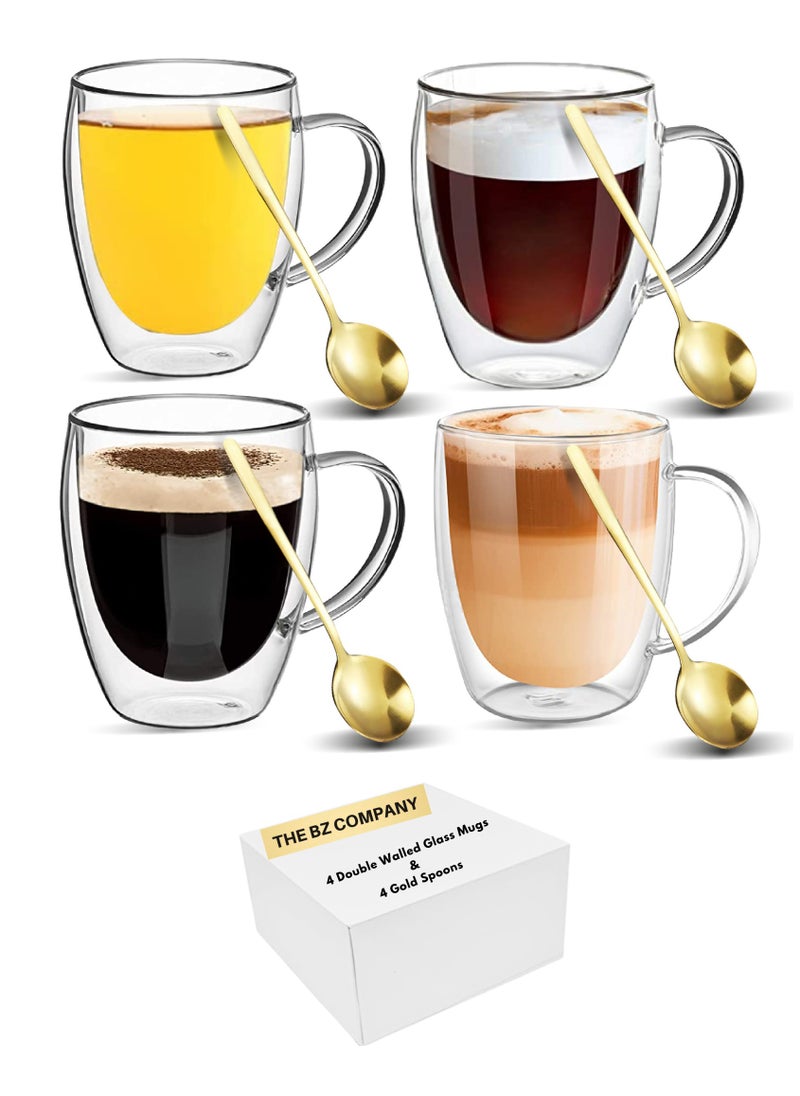 The BZ Company - Pack of 4 - Coffee Mug & Spoons - Double Walled Coffee Cup - Iced Coffee Cup - Insulated Coffee Cups with Handle - Clear Tea Cups with Golden Stainless-Steel Spoon (350 ml) (4) - pzsku/Z3E3C25969ACFFD067262Z/45/_/1730181227/b52c37bb-88db-4e51-9e13-b9080f4799c9