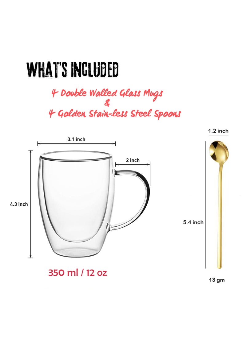 The BZ Company - Pack of 4 - Coffee Mug & Spoons - Double Walled Coffee Cup - Iced Coffee Cup - Insulated Coffee Cups with Handle - Clear Tea Cups with Golden Stainless-Steel Spoon (350 ml) (4) - pzsku/Z3E3C25969ACFFD067262Z/45/_/1730181237/00d4d803-f9b0-488c-a3bd-9c277ae22f95