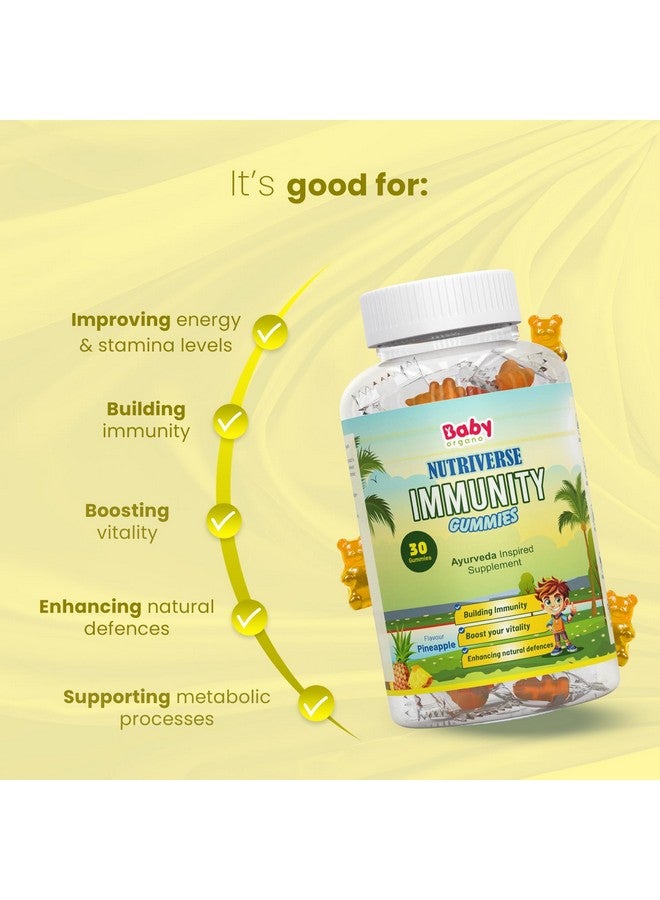BabyOrgano BabyOrgano® Nutriverse Immunity Gummies for Kids (2-15 Years) | 4+ Ayurveda-Inspired Herbs | Boosts Stamina, Energy & Vitality | Gelatin-Free, Gluten-Free, Soy-Free | Pineapple Flavor | 30 Gummies - New Launch  - Image 2