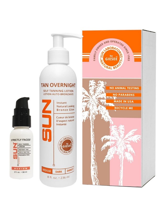 Sun Laboratories by Giesee Sun Laboratories By Giesee Self Tanning Kit with 8 oz Tan Overnight Self Tanning Lotion and 2 oz Sunless Tanning Face Cream - Odorless, Non-Toxic Self Tanner for Fair to Medium Skin  - Image 1