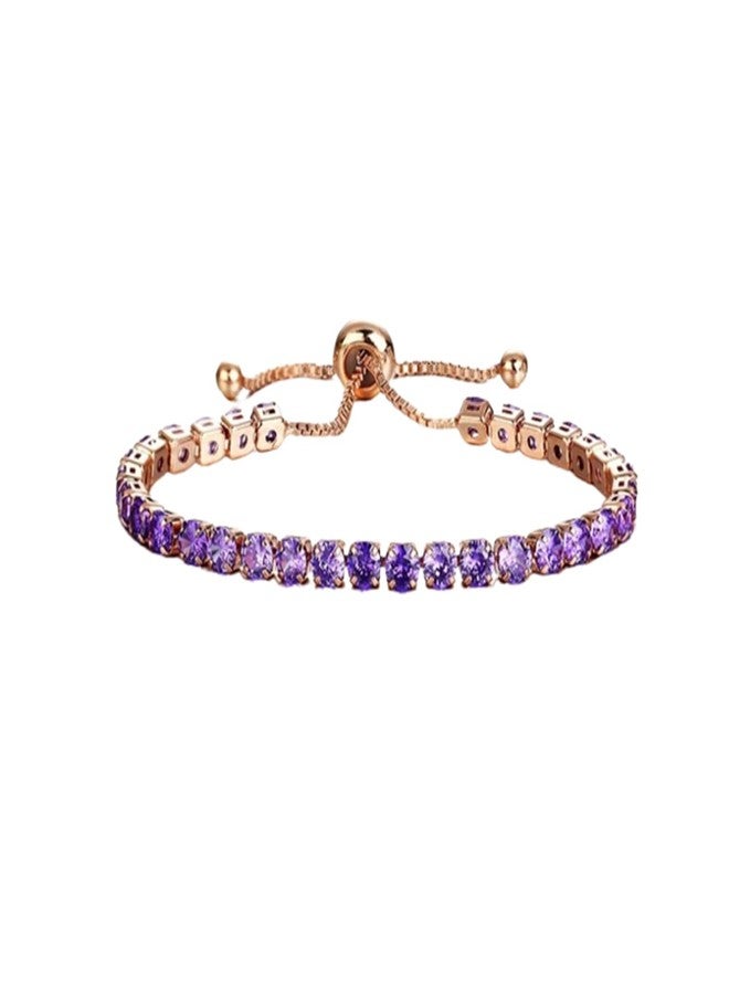 Soyzvteo Adjustable Tennis Bracelet Cubic Zirconia Classic Tennis Bracelet Iced Out Tennis Sliding Adjustable Bracelets Rhinestone Bracelets Jewelry for Women -Purple