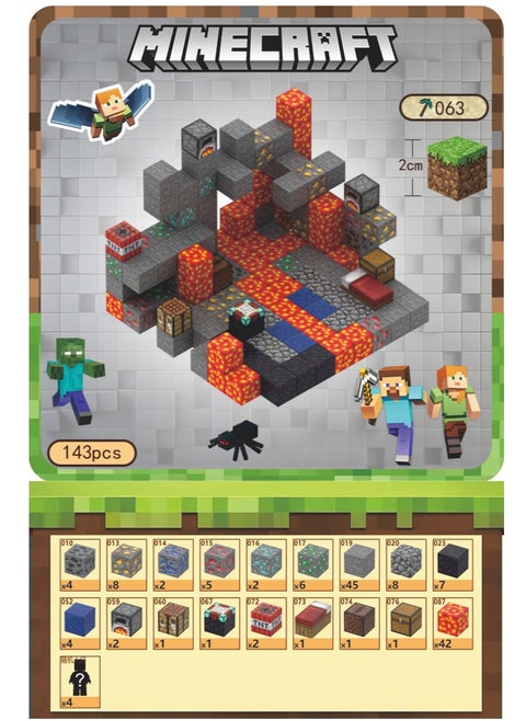 مجموعة مكعبات بناء مربعة من 143 قطعة من Mine Cave Adventure، لعبة ألغاز للأطفال، دمية مجمعة، ألعاب صغيرة محيطية من Minecraft، مجموعة مكعبات بناء مغناطيسية ذكية لبناء عالم مغناطيسي ثلاثي الأبعاد