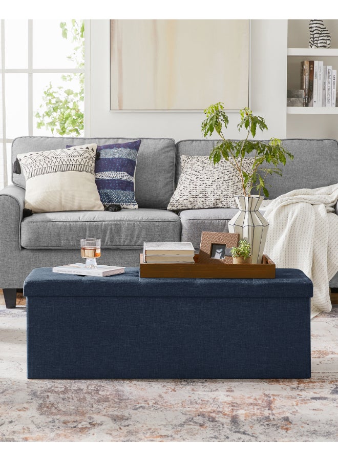 SONGMICS Stool with Storage Space,Folding Bench, 38 x 110 x 38 cm Footstool, Storage Box, Maximum Load 300 kg, for Living Room, Bedroom, Hallway, Midnight Blue - Image 2