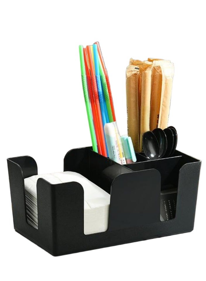 XiuWoo Multi Function Grid Division Straw Rack Storage Box Coffee Condiment Organizer Tea Bag Tissue Organizer Holder - Image 1