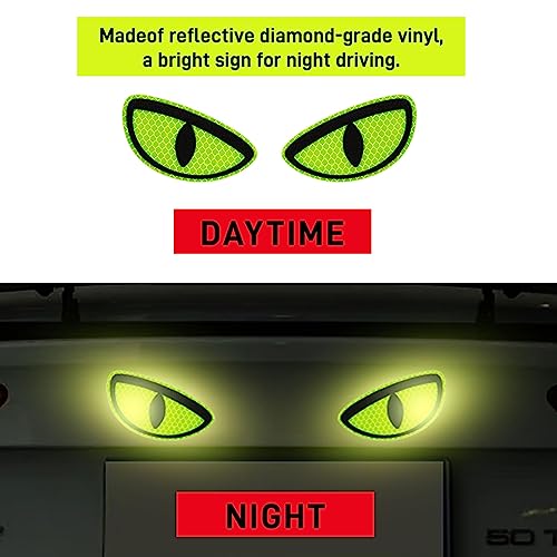 Thcbme 1 Pack Car Stickers Eye Yellow Night Safety Driving Reflective Cute Caution Decal, Motorcycle Helmet Stickers Decals, for Bumpers, Window, Laptop, Wall (Yellow) Reflective 4" by 2" - Image 3