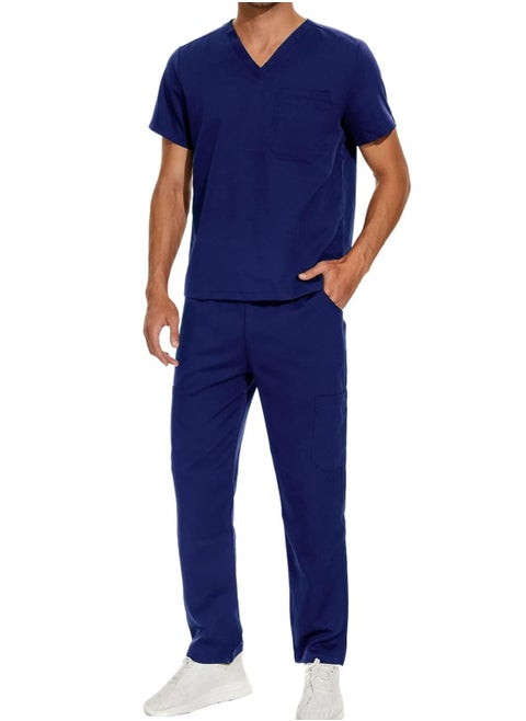 Womens Men Medical Scrubs Set Unisex Scrub Top and Scrub Pant Set Medical Uniform Scrubs Medical Uniform Set (Navy Blue)