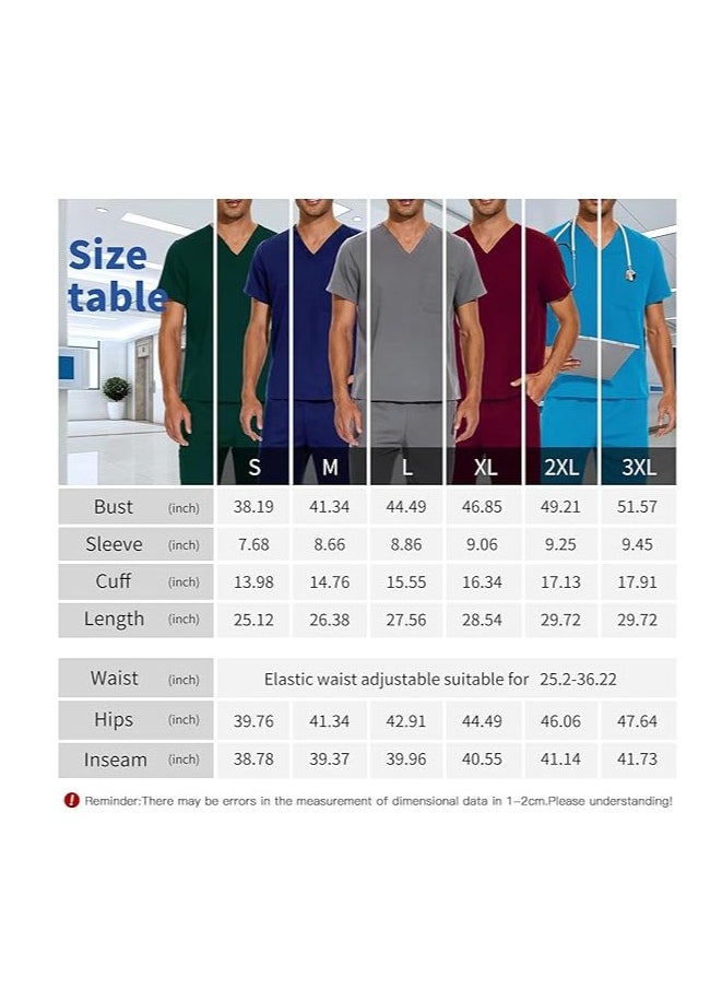 Womens Men Medical Scrubs Set Unisex Scrub Top and Scrub Pant Set Medical Uniform Scrubs Medical Uniform Set (Navy Blue)