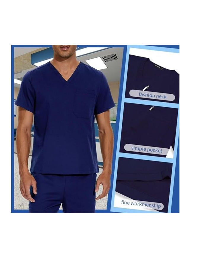 Womens Men Medical Scrubs Set Unisex Scrub Top and Scrub Pant Set Medical Uniform Scrubs Medical Uniform Set (Navy Blue)