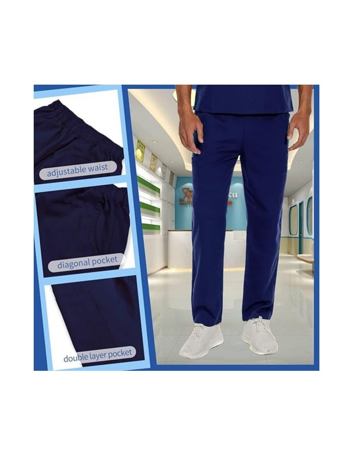 Womens Men Medical Scrubs Set Unisex Scrub Top and Scrub Pant Set Medical Uniform Scrubs Medical Uniform Set (Navy Blue)