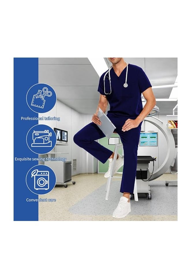 Womens Men Medical Scrubs Set Unisex Scrub Top and Scrub Pant Set Medical Uniform Scrubs Medical Uniform Set (Navy Blue)