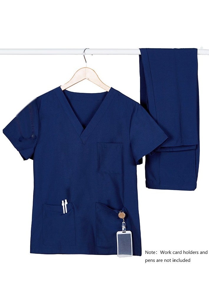 Womens Men Medical Scrubs Set Unisex Scrub Top and Scrub Pant Set Medical Uniform Scrubs Medical Uniform Set (Navy Blue)