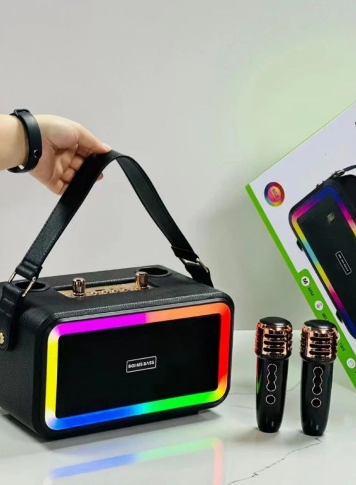 High-power Portable Retro Wireless Bluetooth Speakers Subwoofer Outdoor DJ Party Karaoke Sound Box with Wireless Dual Microphone