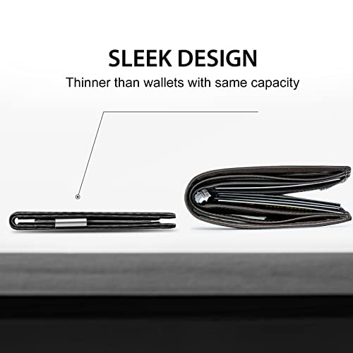 GSOIAX Men's Slim RFID Blocking Leather Wallet with Money Clip | Minimalist Carbon Fiber Bifold Credit Card Holder | 11 Card Slots | Gift Box Included(Carbon Black) - Image 2