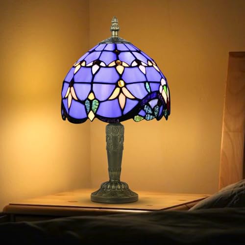 Crefotu Small Tiffany Style Table Lamp, 3 Color Temperatures Bedside Lamp, 8 Inch Stained Glass Desk Light for Home Office Bedroom Living Room (Blue Baroque) - Image 5
