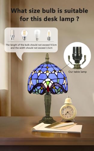 Crefotu Small Tiffany Style Table Lamp, 3 Color Temperatures Bedside Lamp, 8 Inch Stained Glass Desk Light for Home Office Bedroom Living Room (Blue Baroque) - Image 3