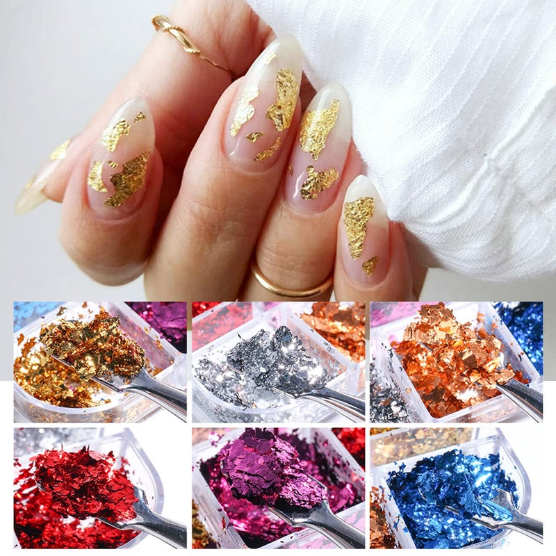 Vezocim Holographic Nail Glitter Foils, 12 Colors Sparkly Ultra-Thin Aluminum Foil Nail Art Flakes Design, Laser Nail Sequins Acrylic Supplies for Women Girls Manicure Charms Decorations, DIY 3D Nail Art Tips - Image 3