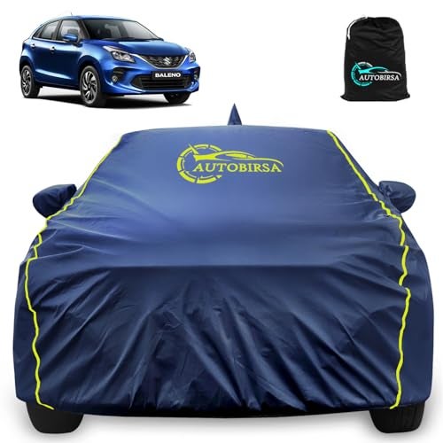 Autobirsa Waterproof Car Body Cover for Maruti Baleno Old 100% All Weather Proof with Mirror & Antenna Packet & Full Bottom Elistic, Triple Stitching with 100% Nail Proof Cover Navy Blue - Image 1