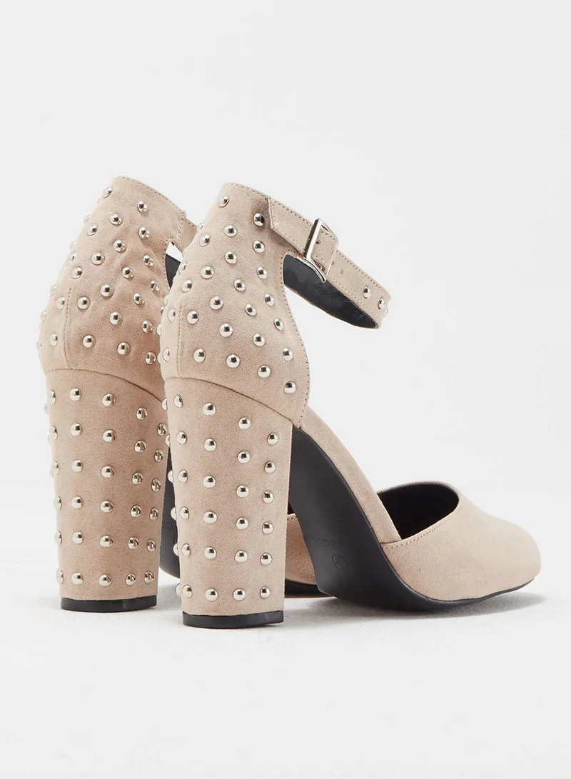 Truffle Embellished Block Heel