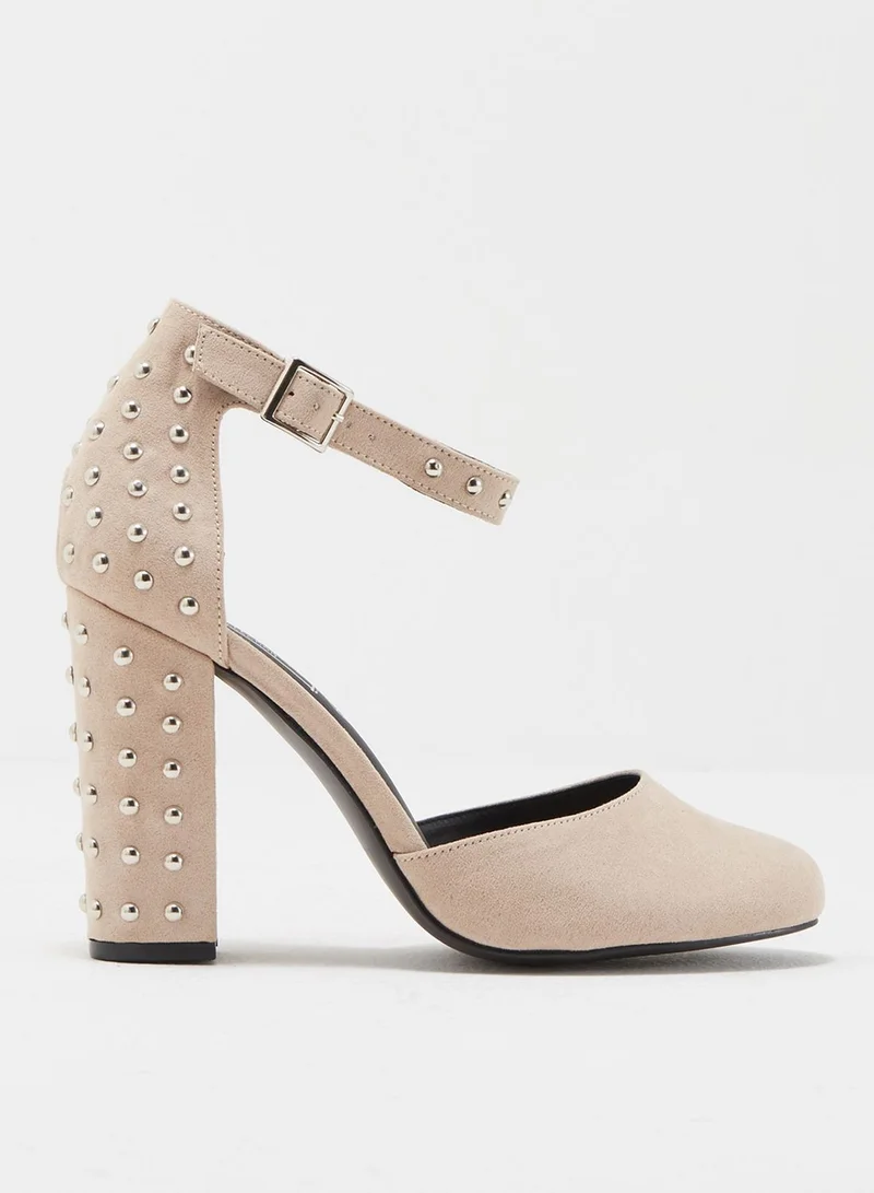 Truffle Embellished Block Heel