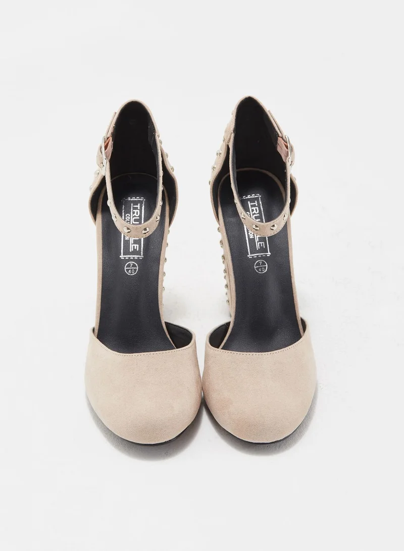 Truffle Embellished Block Heel