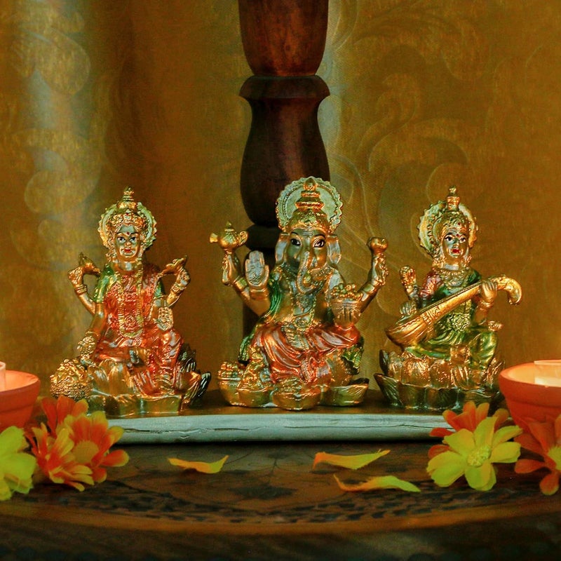 alikiki Hindu Lakshmi Ganesha Saraswati Statue - Image 3