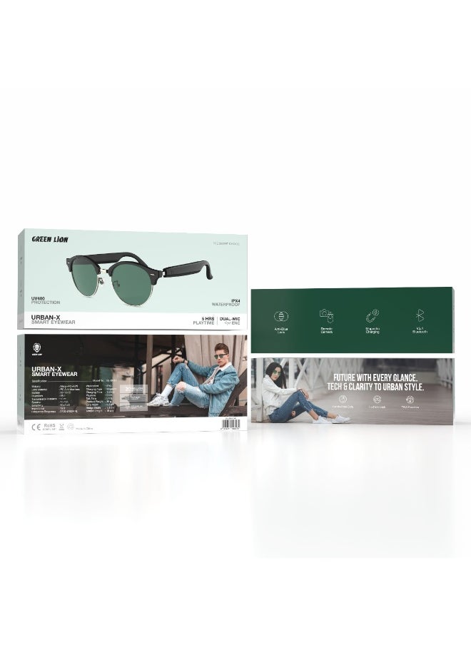 GREEN LION Urban-X Smart Eyewear with UV 400 Protection & TWS Function / 5H Playtime / ENC / Hands Free Calls / Bluetooth V5.4 / IPX4 Waterproof / Anti Blue Lens / Fashion Look / Magnetic Charging - Black  - Image 4