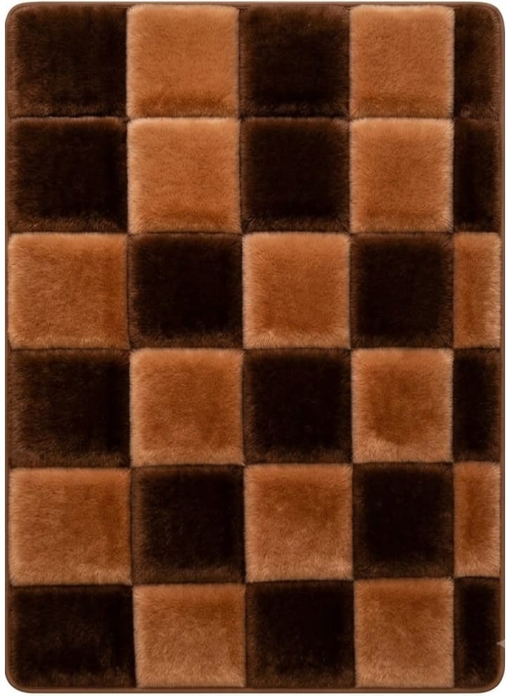 7D Carpet Alternative Rug with Plush Checkerboard Design - Anti-Slip Dots Backing & Washable - Size 180x280 cm - Dark Espresso & Camel - Image 5