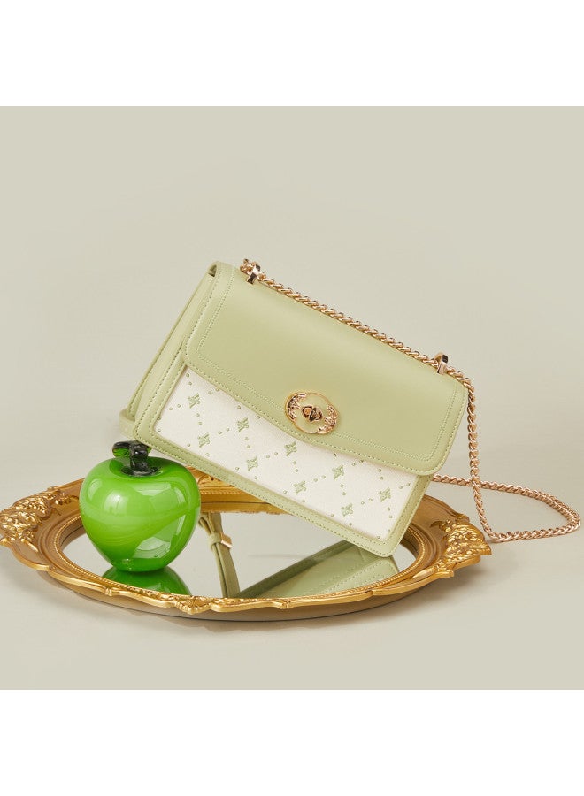 YEARCON Fresh Color Block】fashionable Textured Chain Square Bag, Versatile Crossbody Shoulder Bag For Women - Image 2