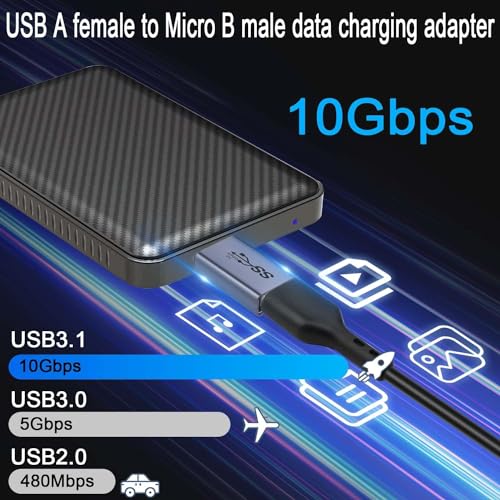 ETZIN 10Gbps USB A Female to USB3.0 Micro B Male External Hard Drive Adapter USB3.1 to Micro B Data Charging Converter, for External Hard SSD Drive, Digital Camera, Phone(Micro, Pack-of-1) - Image 3