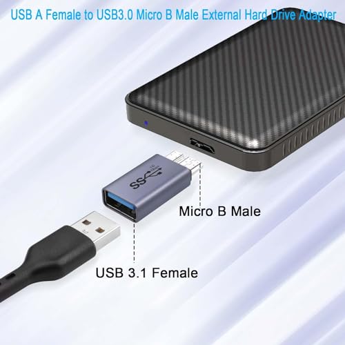 ETZIN 10Gbps USB A Female to USB3.0 Micro B Male External Hard Drive Adapter USB3.1 to Micro B Data Charging Converter, for External Hard SSD Drive, Digital Camera, Phone(Micro, Pack-of-1) - Image 2