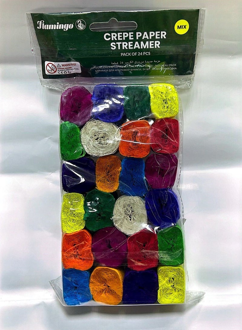 Flamingo Crepe Paper Streamer Multicolor Pack Of 24 - Image 1