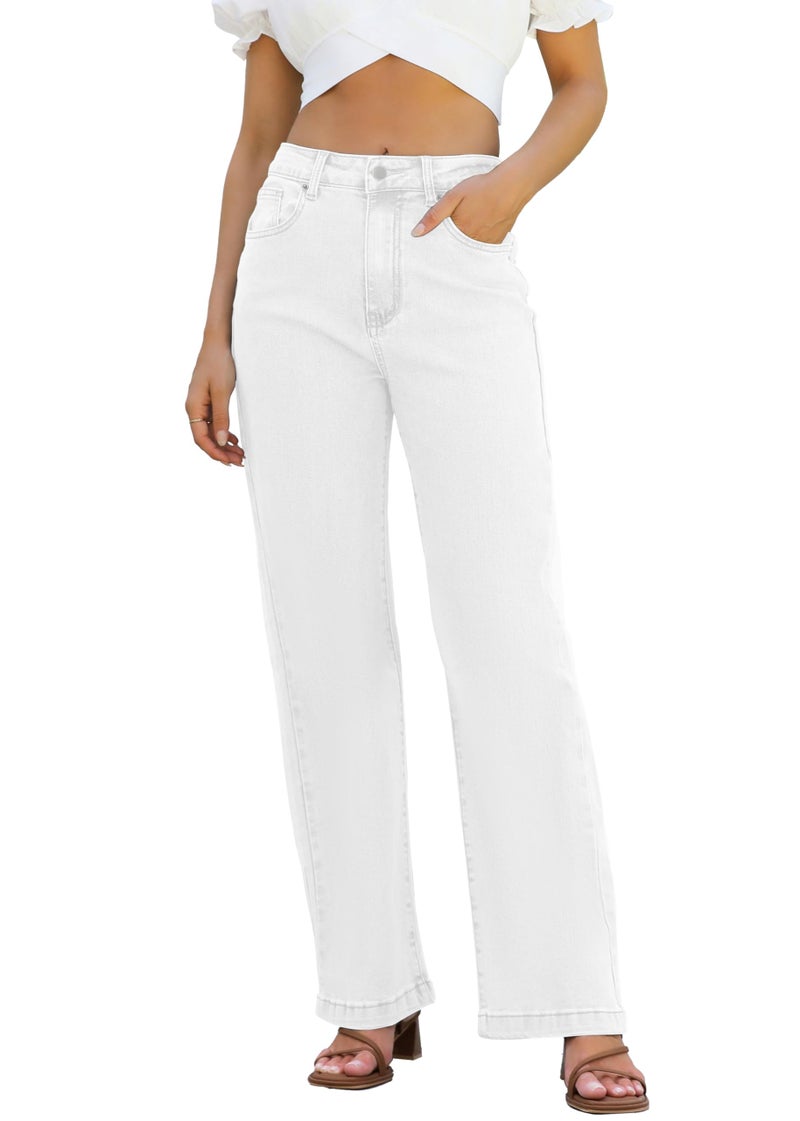 ETTELO Womens Jeans High Waisted Straight Leg Loose Stretchy Lightweight Tummy Control Trendy Jeans for Women 2025 White - Image 1