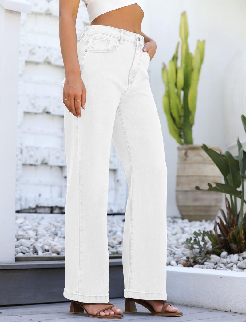 ETTELO Womens Jeans High Waisted Straight Leg Loose Stretchy Lightweight Tummy Control Trendy Jeans for Women 2025 White - Image 3