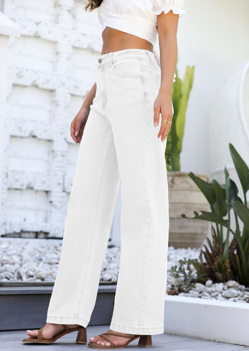 ETTELO Womens Jeans High Waisted Straight Leg Loose Stretchy Lightweight Tummy Control Trendy Jeans for Women 2025 White - Image 4