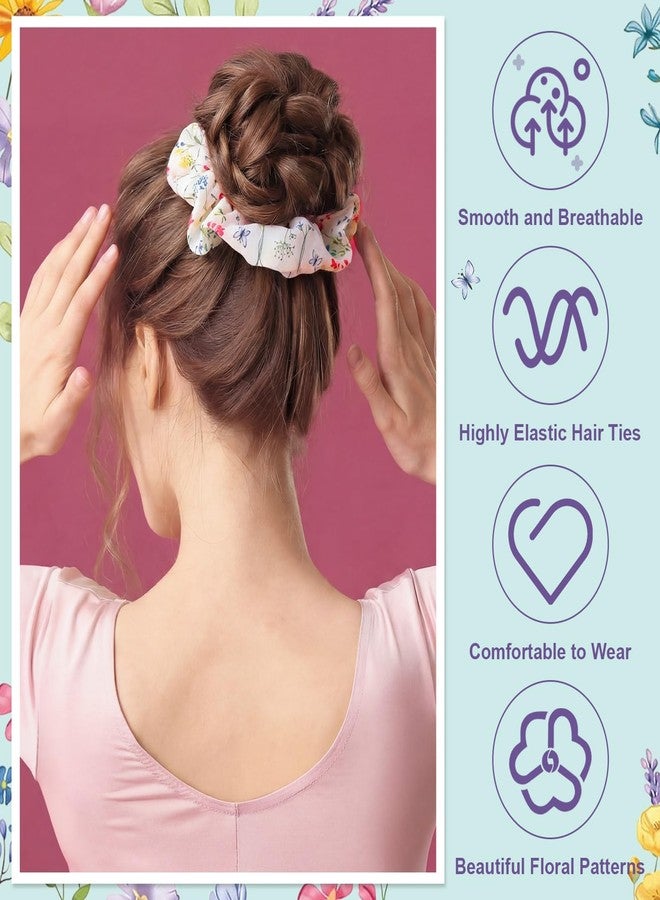 Dingion 12 Pcs Wildflower Hair Scrunchies for Girls Women Floral Scrunchies Elastics Bands Ponytail Holder Bulk Hair Ties Accessories Galentines Day Gifts - Image 5