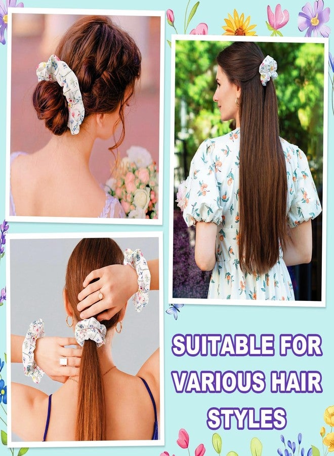 Dingion 12 Pcs Wildflower Hair Scrunchies for Girls Women Floral Scrunchies Elastics Bands Ponytail Holder Bulk Hair Ties Accessories Galentines Day Gifts - Image 4
