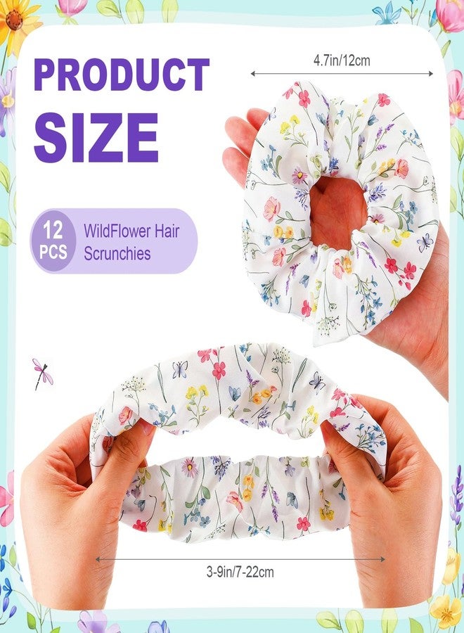 Dingion 12 Pcs Wildflower Hair Scrunchies for Girls Women Floral Scrunchies Elastics Bands Ponytail Holder Bulk Hair Ties Accessories Galentines Day Gifts - Image 2