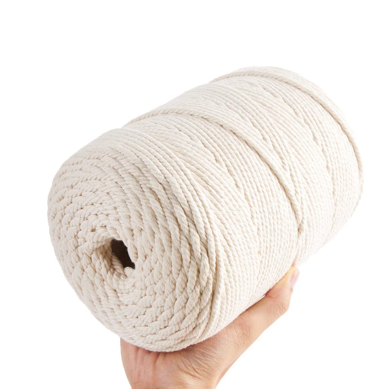 Ai-Fun AIFUN Macrame Cord 5mm x 328Yards Natural Cotton Macrame Rope 4 Strands Twisted Macrame Cotton Cord for Wall Hanging Plant Hangers Crafts Gift Wrapping and Wedding Decorations5mmX300m