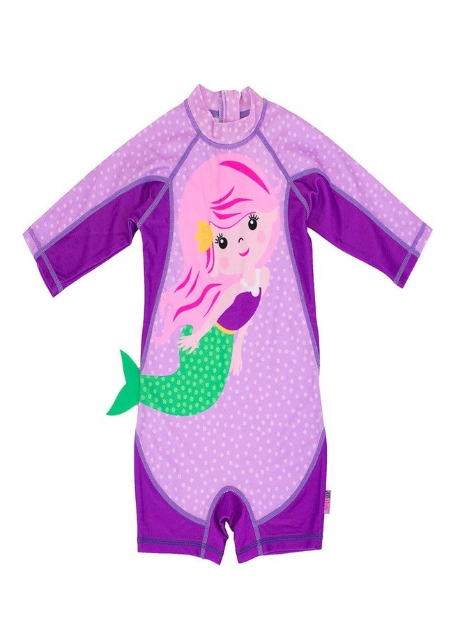 ZOOCCHINI Baby/Toddler Rash Guard One-Piece Swimsuit – UPF 50+ Quick-Dry 3/4 Sleeve Surf Suit, Small (6-12 Months), Mia The Mermaid - Image 1