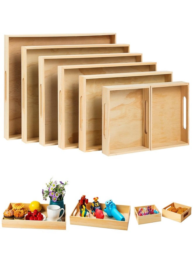 PONGJA Wooden Serving Trays with Handle - 7 Pieces Unfinished Wood Nested Breakfast Food Serving Trays for Craft Kids Montessori Snacks Home Decor Kitchen Party Dinner - Image 1