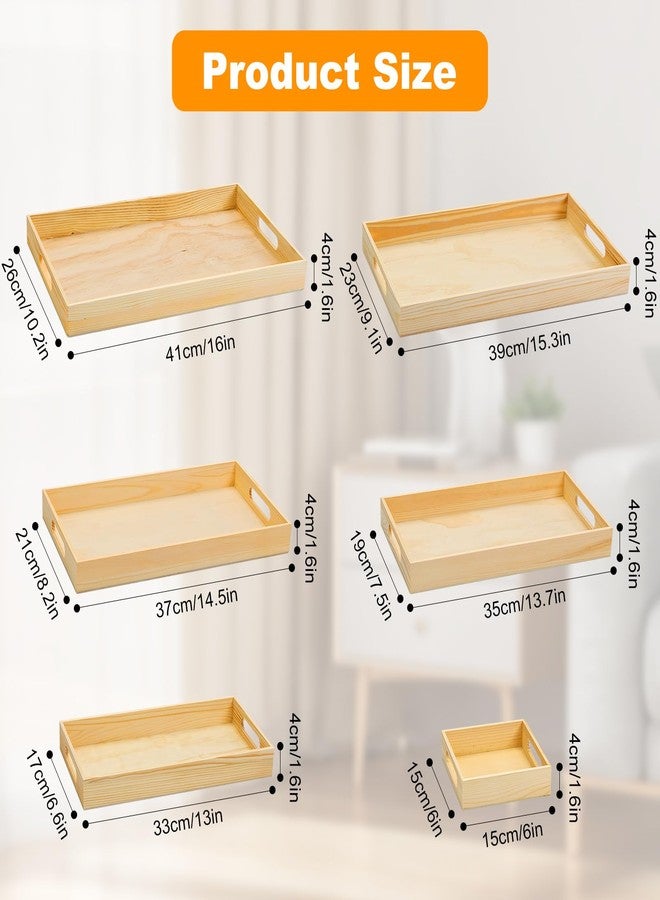 PONGJA Wooden Serving Trays with Handle - 7 Pieces Unfinished Wood Nested Breakfast Food Serving Trays for Craft Kids Montessori Snacks Home Decor Kitchen Party Dinner - Image 2