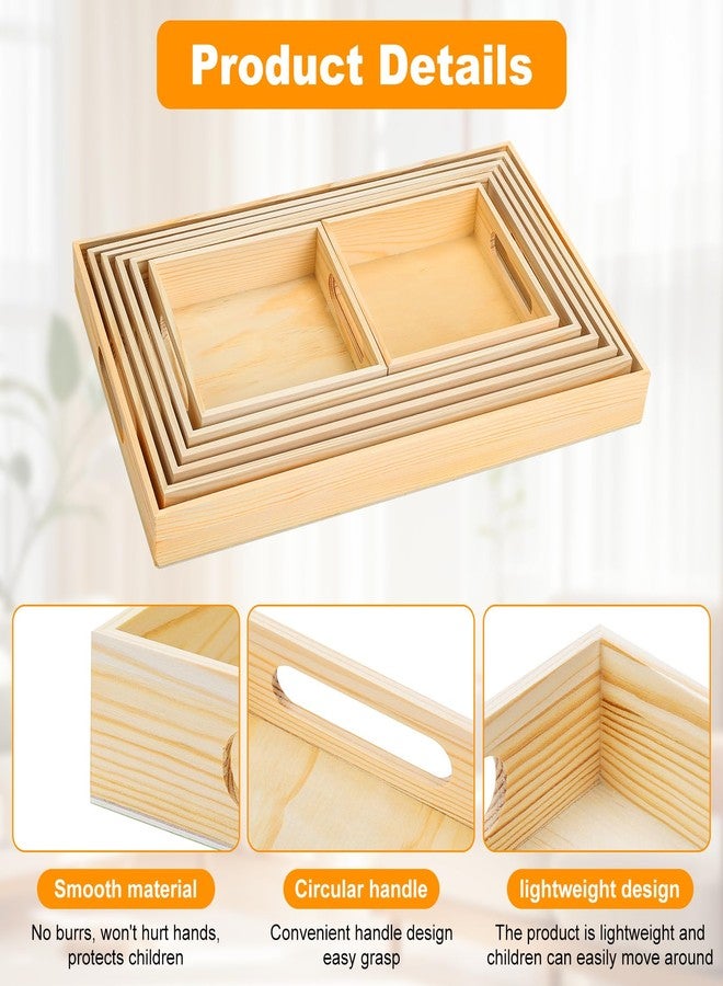 PONGJA Wooden Serving Trays with Handle - 7 Pieces Unfinished Wood Nested Breakfast Food Serving Trays for Craft Kids Montessori Snacks Home Decor Kitchen Party Dinner - Image 3