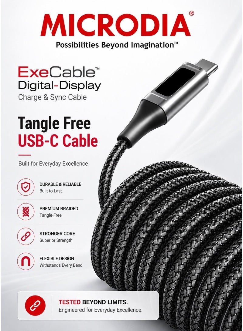 ميكروديا [[MICRODIA]] كابل شحن سريع بقوة 100 واط USB-C إلى USB-C مع شاشة LCD رقمية، سلك شحن مجدول كيفلار فائق المتانة (PD) لأجهزة الكمبيوتر المحمولة والأجهزة اللوحية (1.3 م/2.6 م) - فضي - Image 4