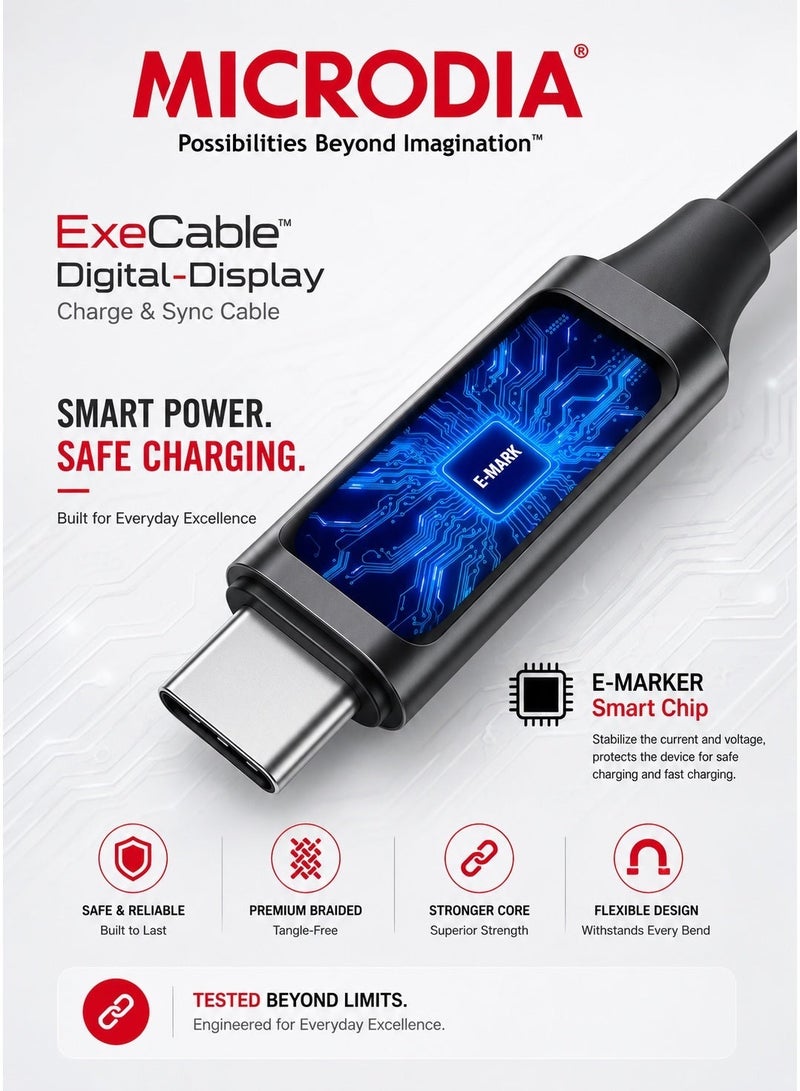 ميكروديا [[MICRODIA]] كابل شحن سريع بقوة 100 واط USB-C إلى USB-C مع شاشة LCD رقمية، سلك شحن مجدول كيفلار فائق المتانة (PD) لأجهزة الكمبيوتر المحمولة والأجهزة اللوحية (1.3 م/2.6 م) - فضي - Image 5