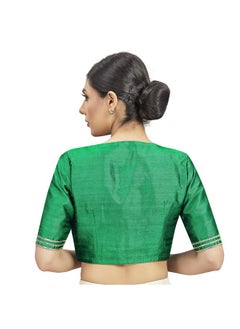 Studio Shringaar Studio Shringaar Women's Elbow Length Sleeves Readymade Silky Saree Blouse With Embroidered Neckline (Green, 42)  - Image 2